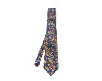 Navy Green Burgundy Paisley Silk vintage Tie- The Vera Studio - 56 » x 3.75 »