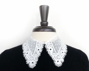Prudence inspired pointed lace collar with lace trim and polks dot on meshed weave - Chilling Adventures of Sabrina