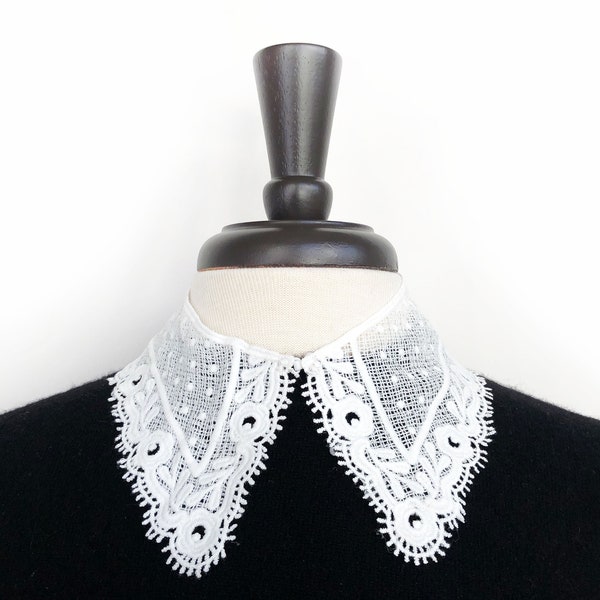 Prudence inspired pointed lace collar with lace trim and polks dot on meshed weave - Chilling Adventures of Sabrina