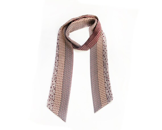 Burgundy Grey Cream geometric poly necktie scarf … - image 6