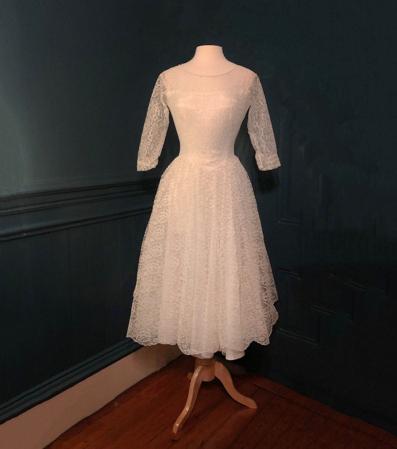 Sabrina Dark Baptism vintage 1959 white floral lace wedding dress gown size 68