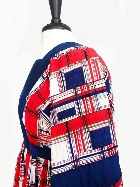 Boho Kaftan dress in red white and blue plaid and… - image 3