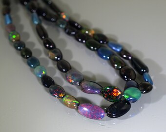 17 Inches Opal Tumble Beads Gemstone Necklace Natural Ethiopian Black Opal Multi Color Opal Smooth Tumble #B5
