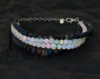 100%Natural Opal Gemstone Bracelet, Round Opal Beaded Bracelet, Fire Opal Stone Ethiopian Opal Beads Bracelet, multi flashy opal stone beads
