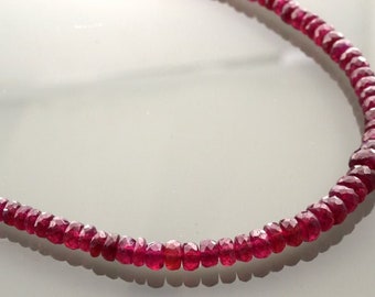 Natural Ruby Stone Necklace Faceted Roundel, Gemstone Ruby Necklace Beaded Ruby Necklace, Ruby Gemstone Jewelry Beads ,