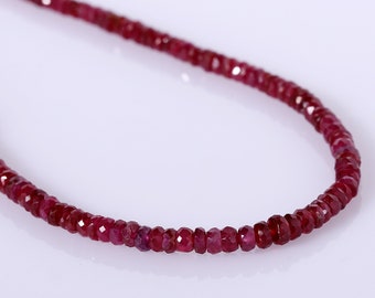 Strand Faceted Ruby Necklace, Ruby Beads Necklace Beaded Handmade Gemstone Ruby Necklace beaded Necklace, Faceted roundel ruby beads "