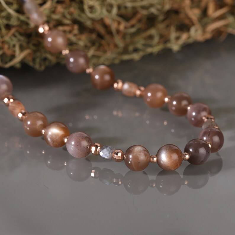 1 Strand Moonstone Bead Necklace  Sterling Silver Beaded image 0