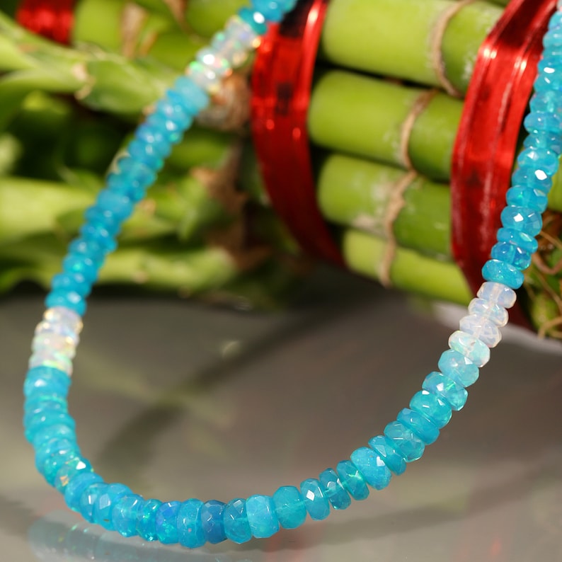 Ethiopian Blue opal necklace shaded opal necklace blue opal jewelry opal gemstone necklace opal silver necklace Opal Gemstone Necklace