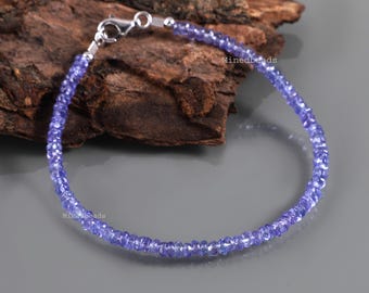 Natural Blue Tanzanite Stone Bracelet , Tanzanite Gemstone Beaded Jewelry , 925 Sterling Silver