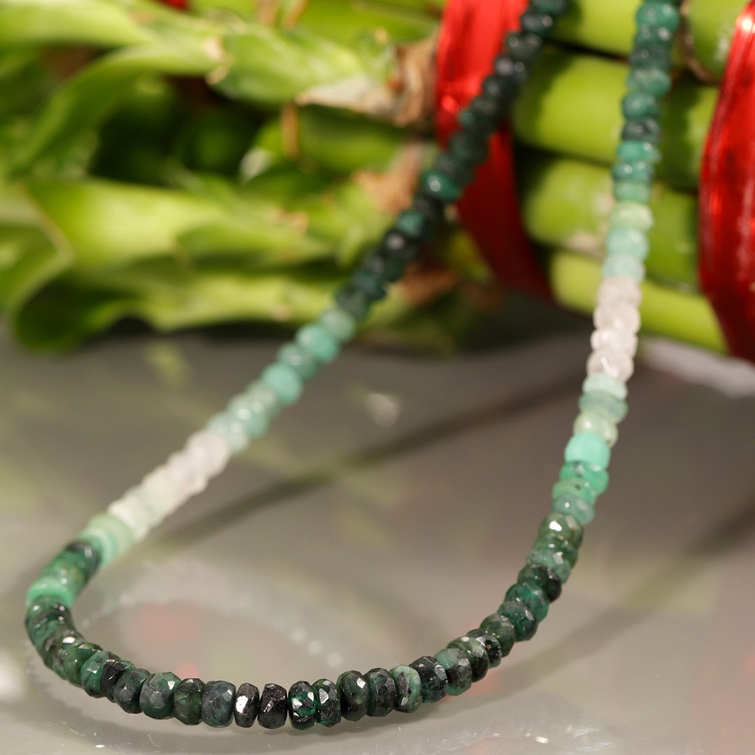 1 Strand Emerald Necklace Emerald Beaded Necklace 925 Silver Etsy