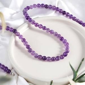 Natural Purple Amethyst Stone Necklace, Stone Beads Necklace Amethyst Round Necklace Gemstone Beads Necklace Amethyst ,