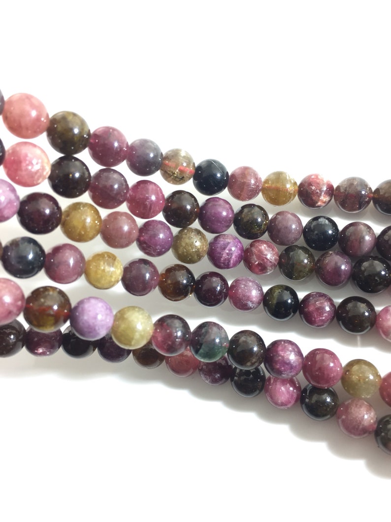 smooth plain round 9mm multi tourmaline  strand 40cm multi image 0