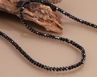 Natuurlijke zwarte spinel stenen ketting sieraden zwarte spinel - rondel gefacetteerde stenen ketting 925 sterling zilveren ketting kralen sieraden