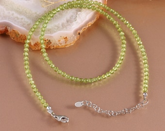 Collier Long Pour Femme En Argent 925 Avec Péridot Vert Naturel Et Perles – 98 Cm – Neuf Avec étiquettes