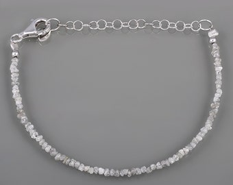 Natural Silver Diamond Stone Bracelet, Stone Diamond Beads Bracelet Gemstone, Diamond Beads Jewelry Stone Beaded Bracelet "