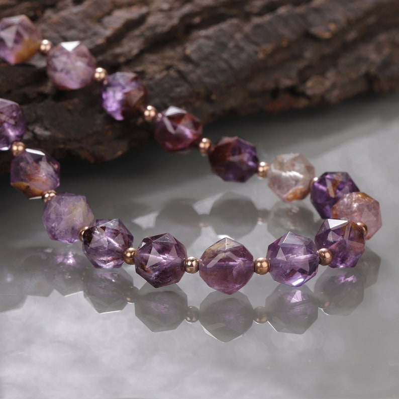 Natural Purple Amethyst Faceted Stone Necklace  Sterling image 0