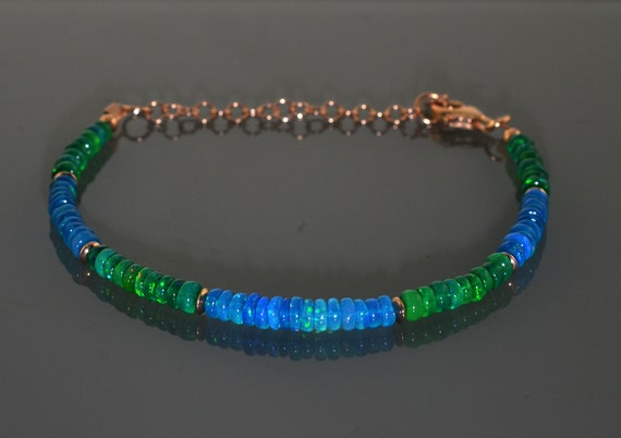 multi Opal Beads Strand Bracelet, Natural Opal Stone Bead Bracelet - Blue Opal Stone, Green Opal Stone - Opal Gemstone Jewelry Handmade "