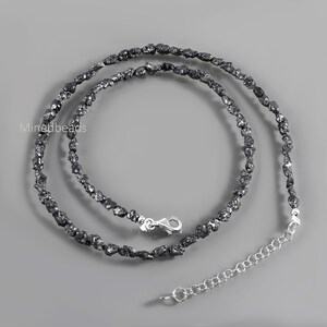 Halsband med naturligt svart diamantsten, halsband med råa diamantpärlor, stenhalsband med diamanter och ädelstenar i 925 silver bild 2