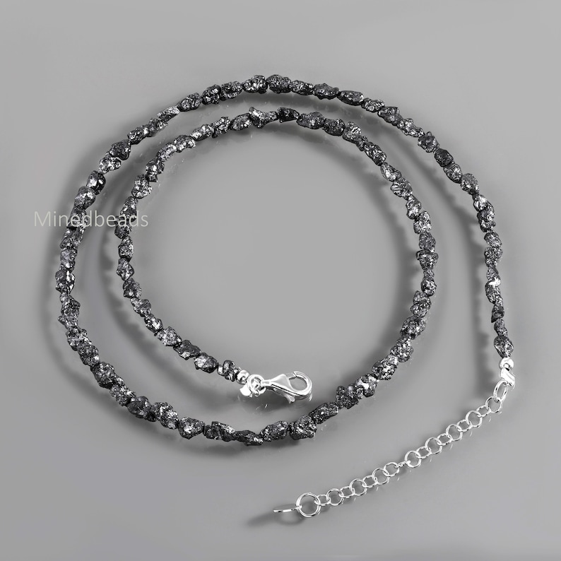 Halsband med naturligt svart diamantsten, halsband med råa diamantpärlor, stenhalsband med diamanter och ädelstenar i 925 silver bild 2
