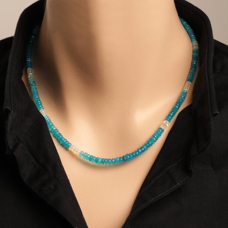 Ethiopian Blue opal necklace shaded opal necklace blue opal jewelry opal gemstone necklace opal silver necklace Opal Gemstone Necklace