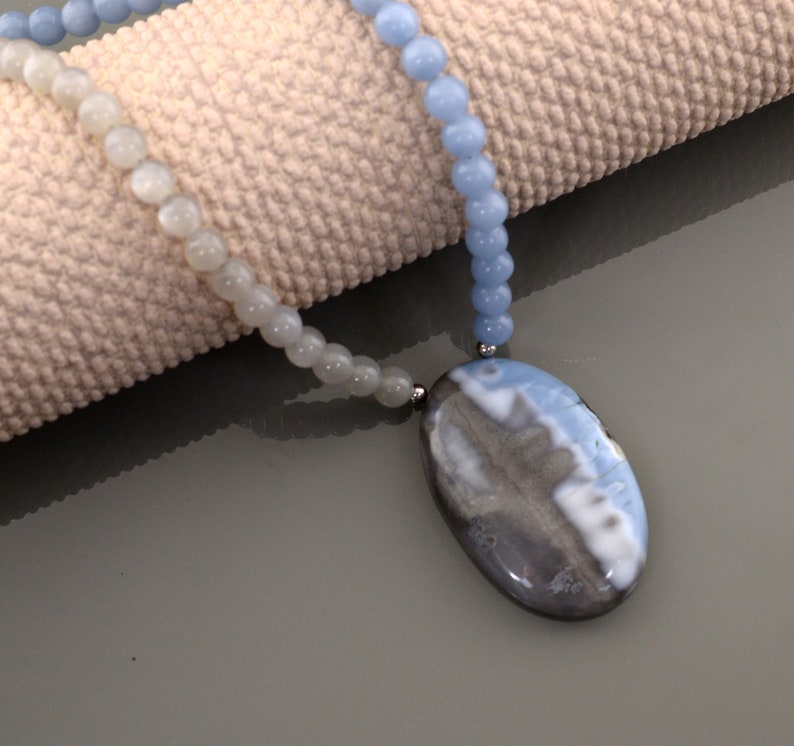 Gemstone Necklace Multi Stone Handmade Necklace Grey image 0