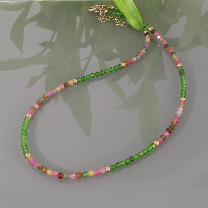 Chrome diopside Tourmaline necklace gemstone beads necklace image 0