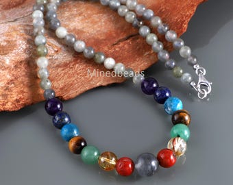Natural Stone Chakra Necklace , Customize Design Chakra Stone Necklace , Multi Gemstone Necklace
