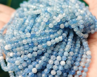 Genuine 3MM Aquamarine Gemstone Beads - Round Faceted Beads - Faceted Aquamarine Beads -  Beads Blue Round Loose Beads - Jewelry Making