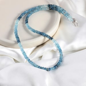 Natural Santa Maria Aquamarine Necklace Aquamarine Beads Necklace Gemstone Necklace Beaded Aqua Blue Gemstone Jewelry