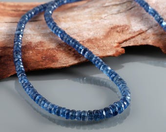 Natural Kyanite Stone Necklace Faceted Rondell Blue Kyanite Gemstone 925 Silver Beaded