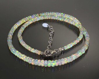 Ethiopian Opal Beads Necklace Opal Stone Beads Necklace, Roundel Opal Necklace Multi Fire Opal, Opal Stone Beaded Necklace Jewelry,