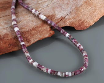 Pink Ruby Stone Necklace , Natural Ruby Gemstone Necklace / Stone Beads Necklace Ruby Bead Necklace Heishe Shape Stone ,