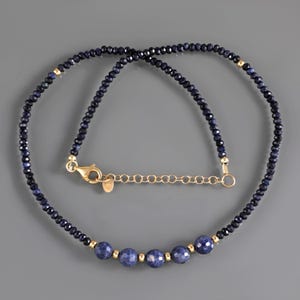 Natural Blue Sapphire Stone Necklace - Faceted Roundel Sapphire , Faceted Round Sapphire Design Necklace Sapphire Beaded Necklace,