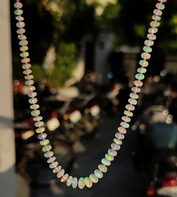 5 to 8MM Opal Beads, 100%Natural Ethiopian Opal Necklace, Opal Stone Necklace, Opal Beads Necklace Opal Mala Necklace Multi Flashy Opal ,