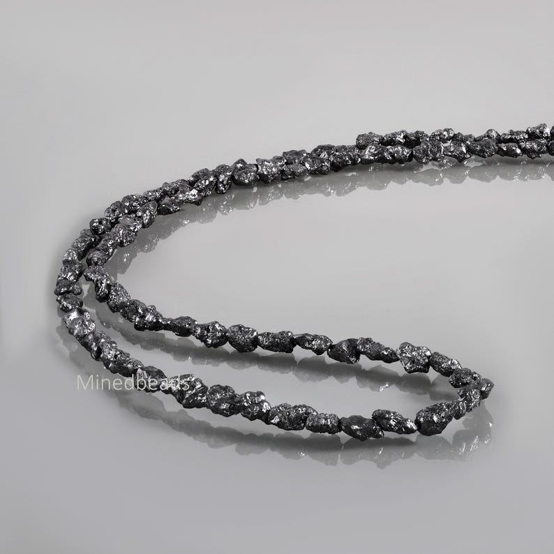 Halsband med naturligt svart diamantsten, halsband med råa diamantpärlor, stenhalsband med diamanter och ädelstenar i 925 silver bild 1