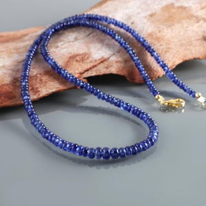 Natural Blue Sapphire Necklace, Beads Sapphire Beaded Necklace Sterling Silver - Gemstone Jewelry - Rare Sapphire Necklace - Rondelle Bead