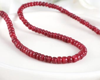 Natural Ruby Stone Necklace / Smooth Roundel Ruby Stone Beads Necklace, Women Gift Jewelry Ruby Beaded Necklace,