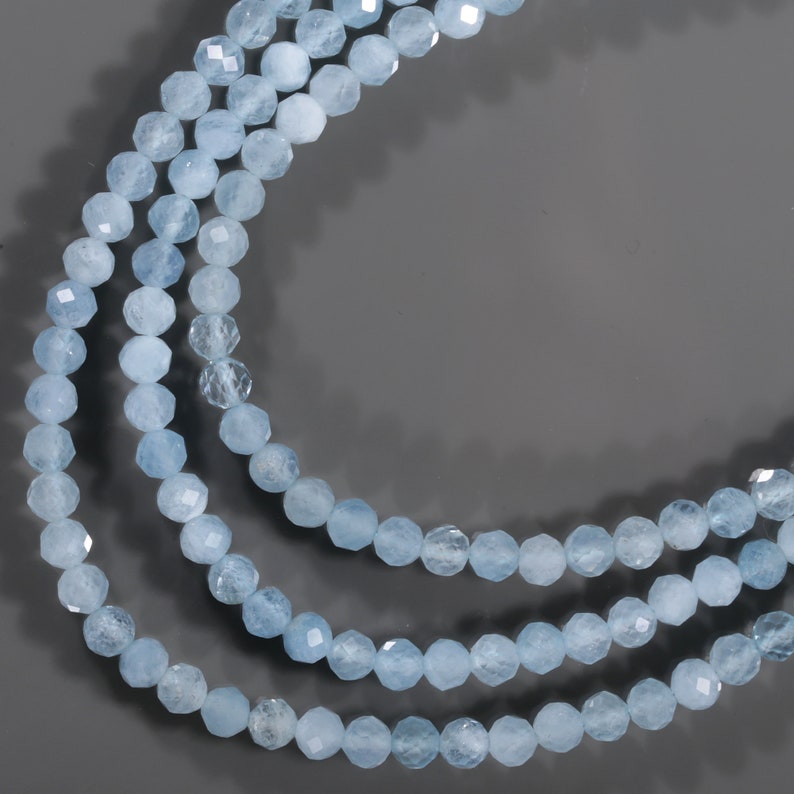 Genuine 3MM Aquamarine Gemstone Beads Round Faceted Beads Etsy