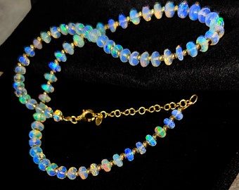 100%Natural AAA Top Quality Ethiopian Opal Necklace, Multi Rainbow Fire Opal Beaded Necklace - Opal Beaded necklace Faceted Opal Jewelry'