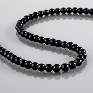 Natural Black Onyx Stone Necklace - Gemstone Beads Black Onyx Smooth Round Beads Necklace , Customize Necklace 925 Sterling Silver