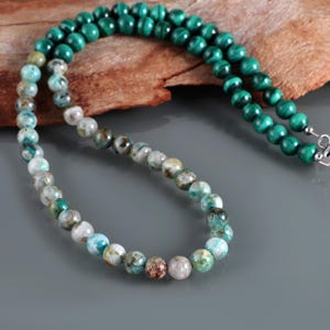 Natural Stone Necklace - Malachite Gemstone Necklace , Smooth Round Chrysocolla Stone Necklace Designing Necklace