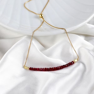 100%Natural Ruby Stone Necklace 14kt Gold Stone Beaded Necklace , Ruby Gemstone Jewelry Necklace ,
