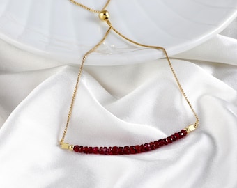 100%Natural Ruby Stone Necklace 14kt Gold Stone Beaded Necklace , Ruby Gemstone Jewelry Necklace ,