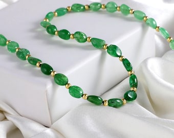Collana con pietra naturale di tsavorite verde, collana in argento sterling 925 placcata in oro, collana con perle di pietra preziosa di tsavorite, collana con perle di pietra
