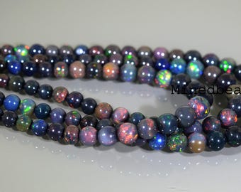 Black Ethiopian Opal Stone Beads , Multi-Fire Round Opal Gemstone Jewelry Making Beaded Opal Beads