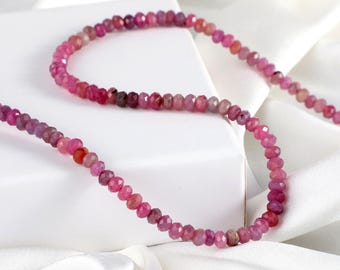 100%Natural Ruby Stone Beads Necklace , Pink Ruby Stone Beaded Necklace , Ruby Stone Jewelry Gemstone Beads Jewelry ,