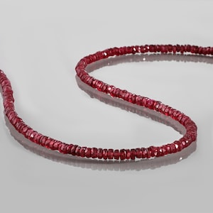 Strand Faceted Ruby Necklace, Ruby Beads Necklace Beaded Handmade Gemstone Ruby Necklace beaded Necklace, Faceted roundel ruby beads &quot;