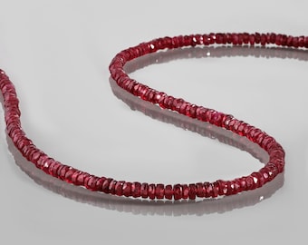 Strand Faceted Ruby Necklace, Ruby Beads Necklace Beaded Handmade Gemstone Ruby Necklace beaded Necklace, Faceted roundel ruby beads &quot;