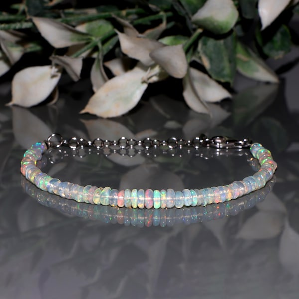 Bijoux en opale Bracelet en pierre d'opale de feu, bracelet de perles d'opale éthiopienne naturelle, bracelet de perles en pierre d'opale, bracelet d'opale cocarde, bijoux en opale