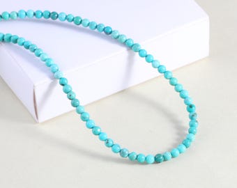 Silverly Collana In Argento 925 Con Turchese Grezzo E Perline - Gioiello Boho Lunghezza 45 Cm